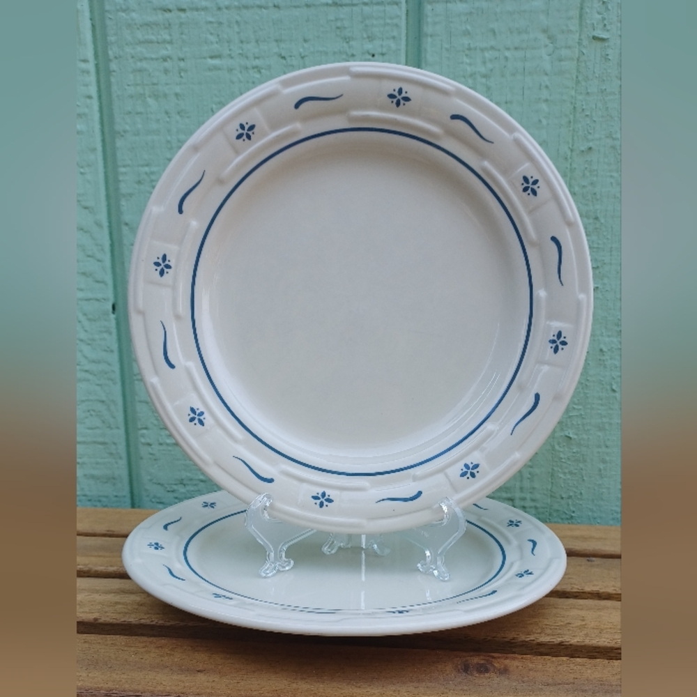 2 Longaberger 9" luncheon plates blue and white